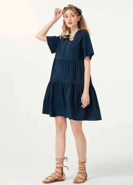 231008B7 Flared Hem Cotton Maternity & Nursing Dress
