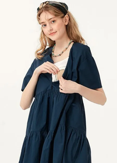 231008B7 Flared Hem Cotton Maternity & Nursing Dress