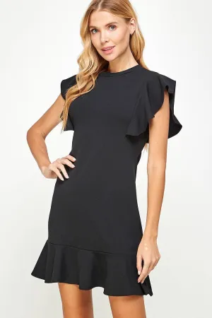 2Hearts Techno Crepe Flutter Sleeve Hem Dress