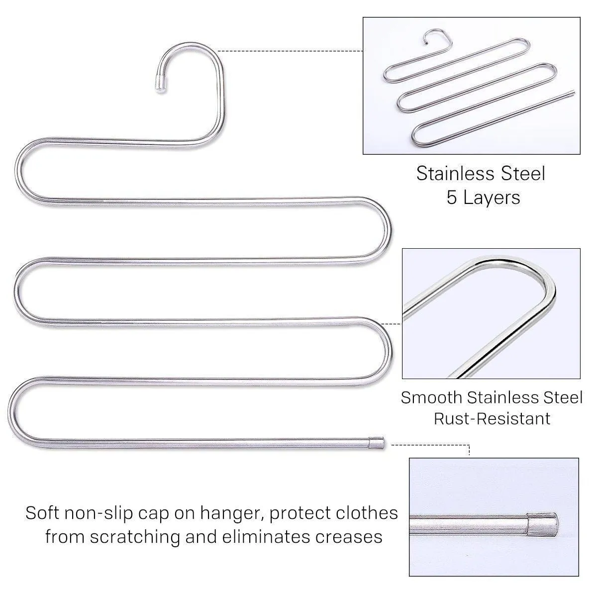 8 Pack Multi Pants Hangers Rack for Closet Organization,STAR-FLY Stainless Steel S-shape 5 Layer Clothes Hangers for Space Saving Storage