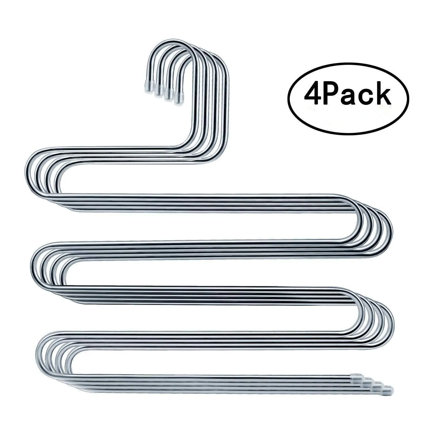 AHUA 4 Pack Premium S Type Clothes Pants Hanger S-Shape Stainless Steel Space Saving Hanger Saver Organization 5 Layers Closet Storage Organizer for Jeans Trousers Tie Belt Scarf