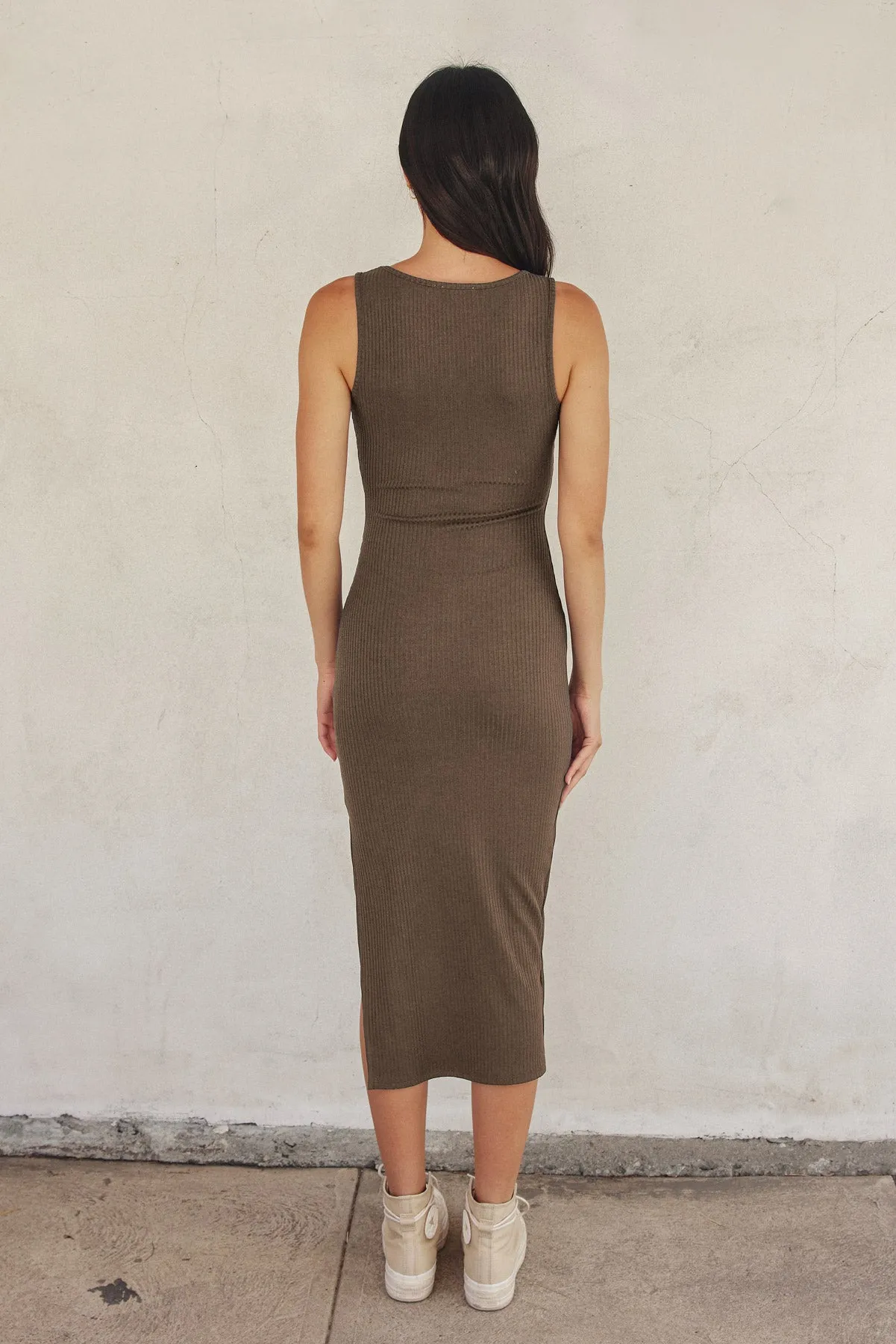 Alba Simple Square Neck Bodycon Midi Dress