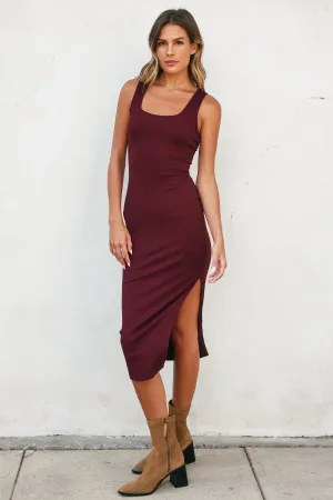 Alba Simple Square Neck Bodycon Midi Dress