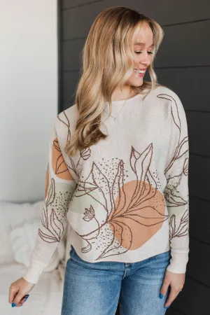 All About Excellence Floral Sweater- Light Taupe