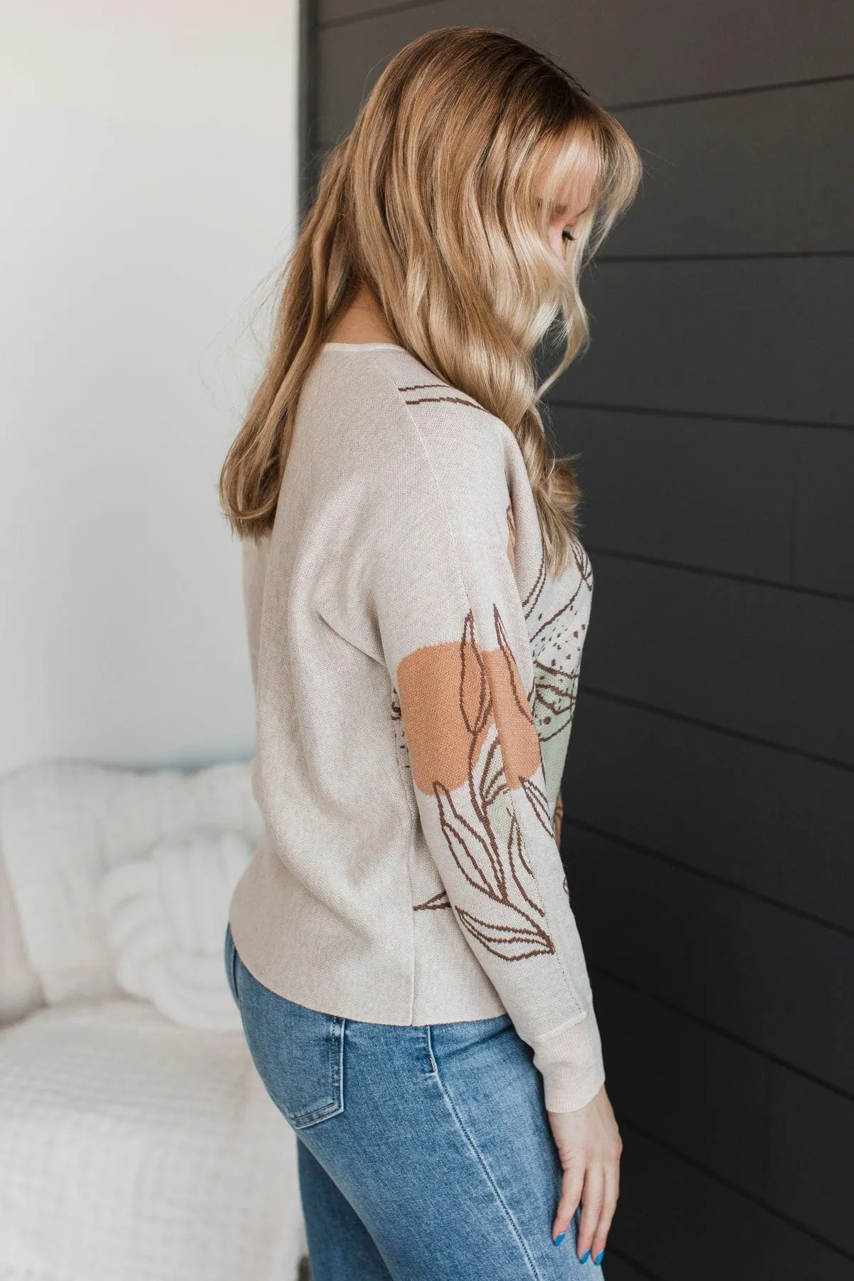 All About Excellence Floral Sweater- Light Taupe