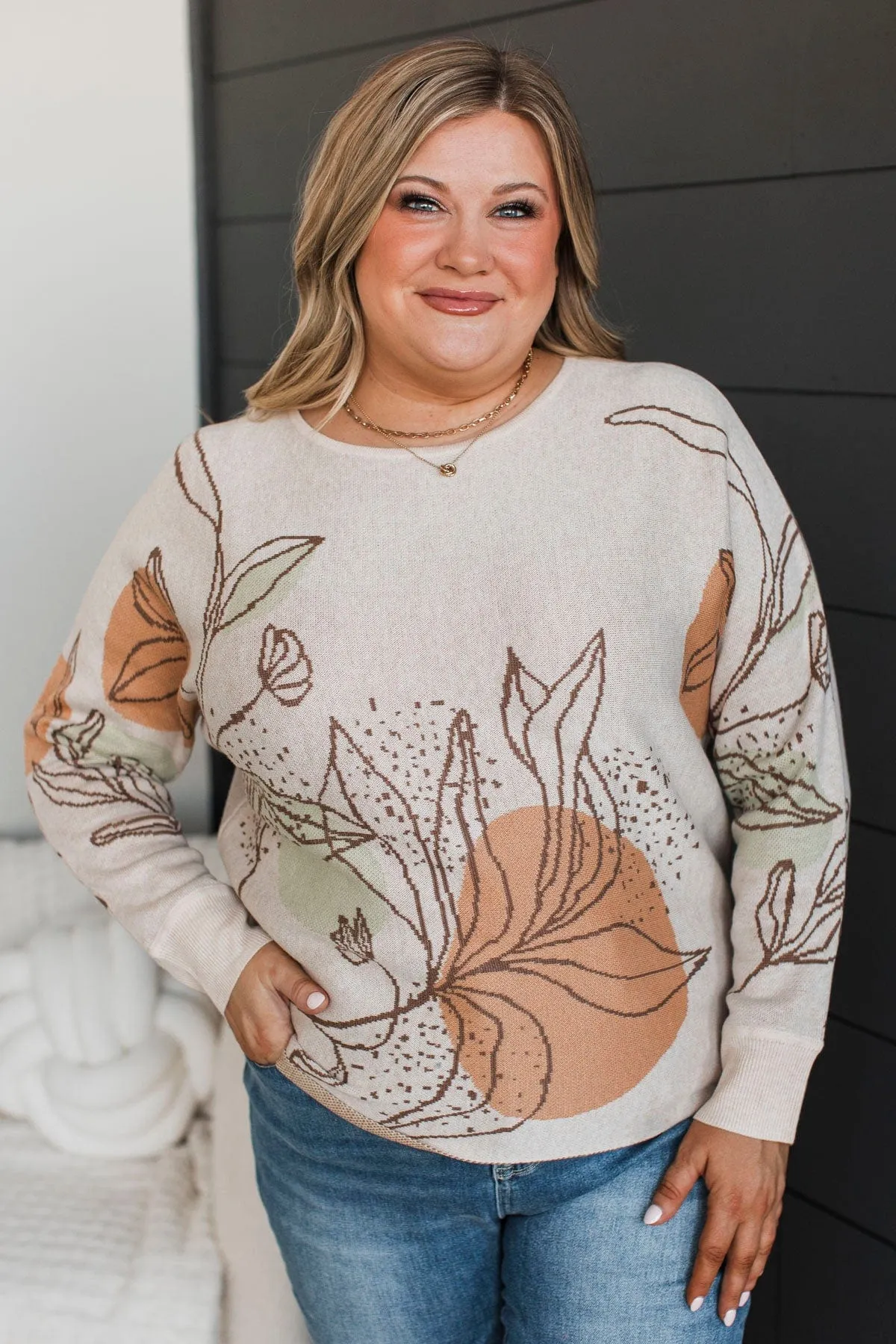All About Excellence Floral Sweater- Light Taupe