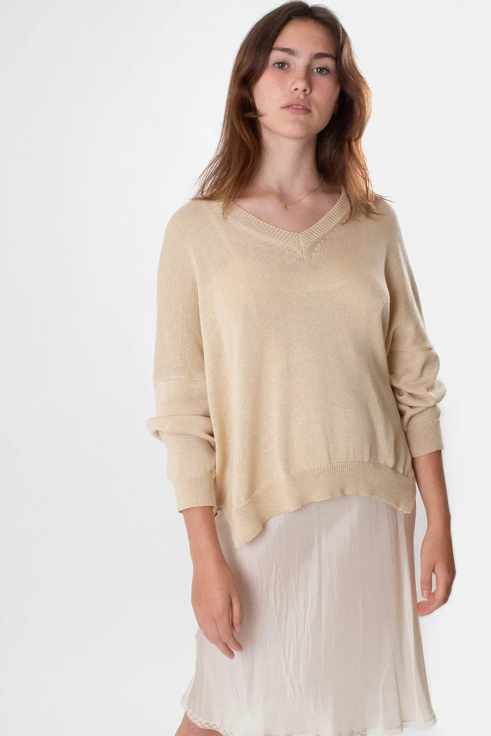 Anna Pima Cotton V Neck Pullover in Natural