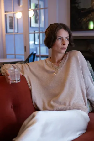 Anna Pima Cotton V Neck Pullover in Twig