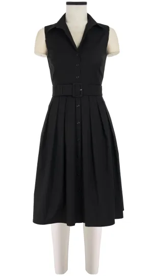 Audrey Dress #1 Shirt Collar Sleeveless Cotton Stretch_Solid_Black