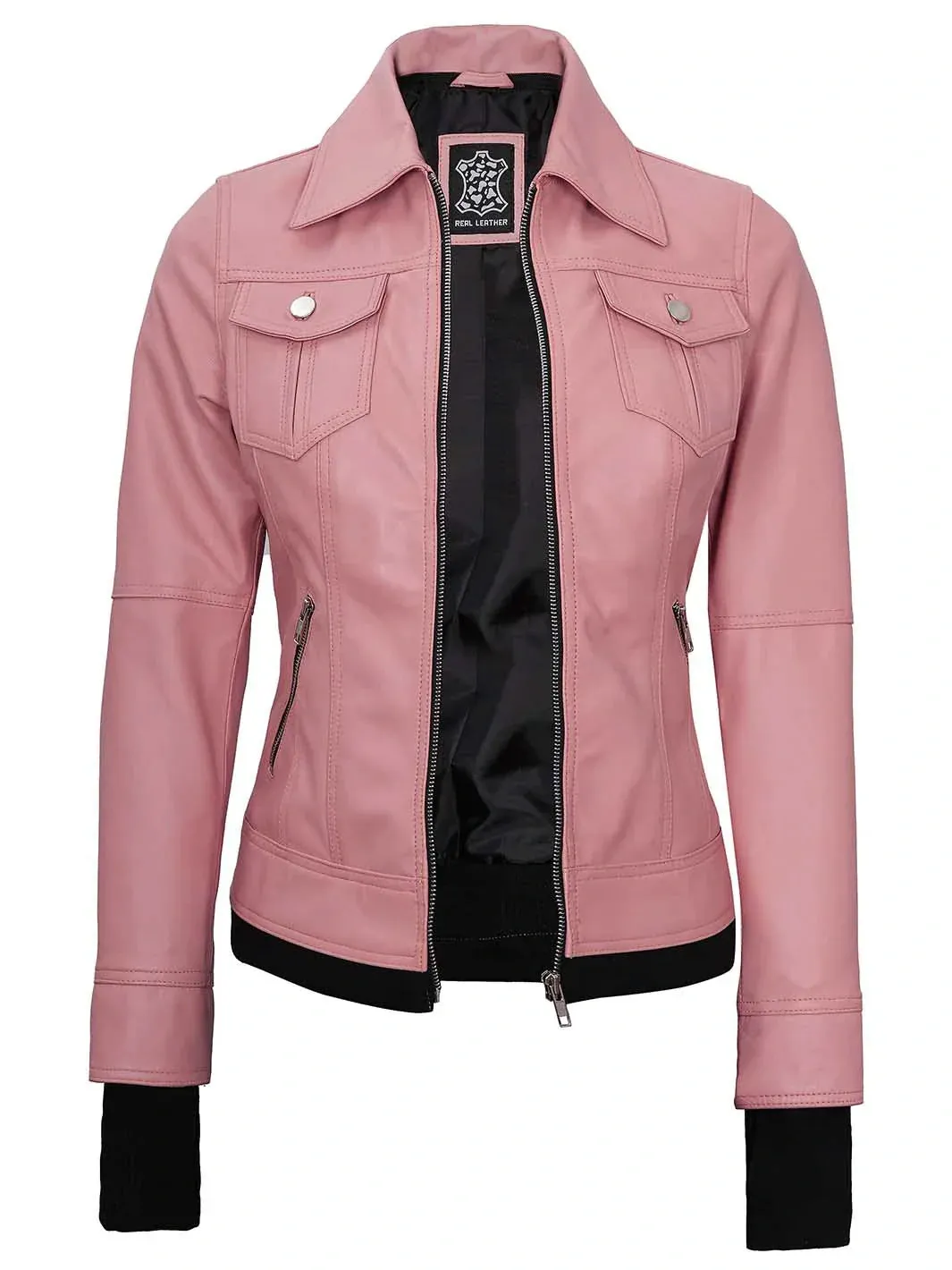 Betty Women's Pink Hooded Leather Motorcycle Jacket