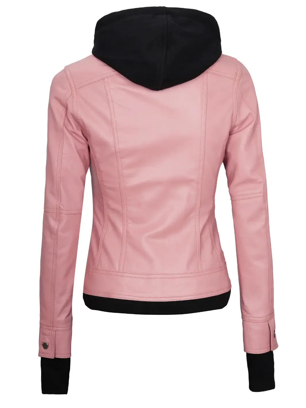 Betty Women's Pink Hooded Leather Motorcycle Jacket