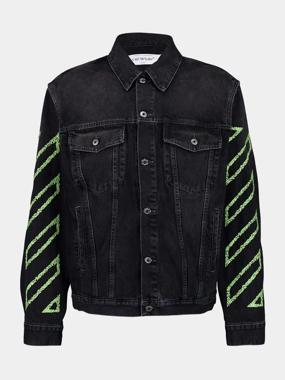 Black Arrow Denim Jacket with Stitch Detailing
