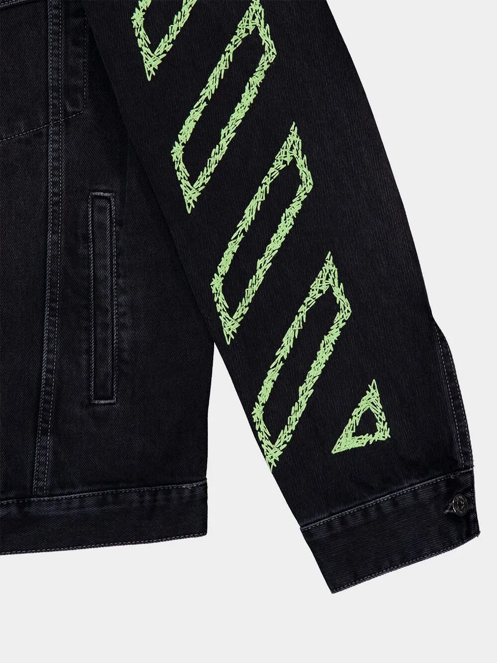 Black Arrow Denim Jacket with Stitch Detailing