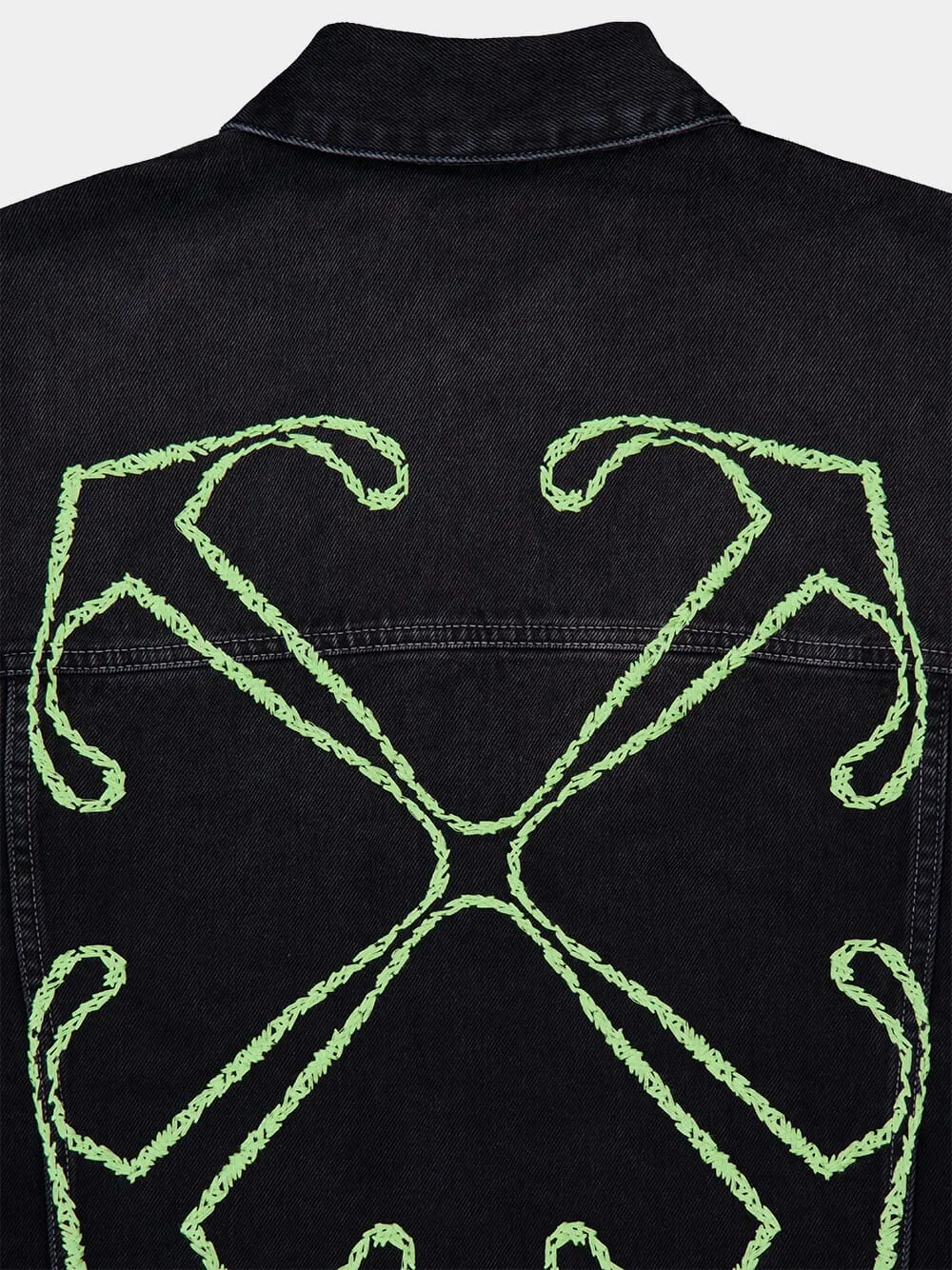 Black Arrow Denim Jacket with Stitch Detailing