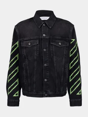 Black Arrow Denim Jacket with Stitch Detailing