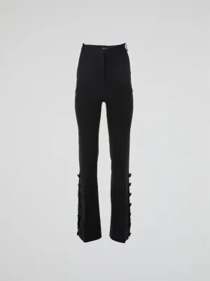 Black Button Detailed High-Waist Pants