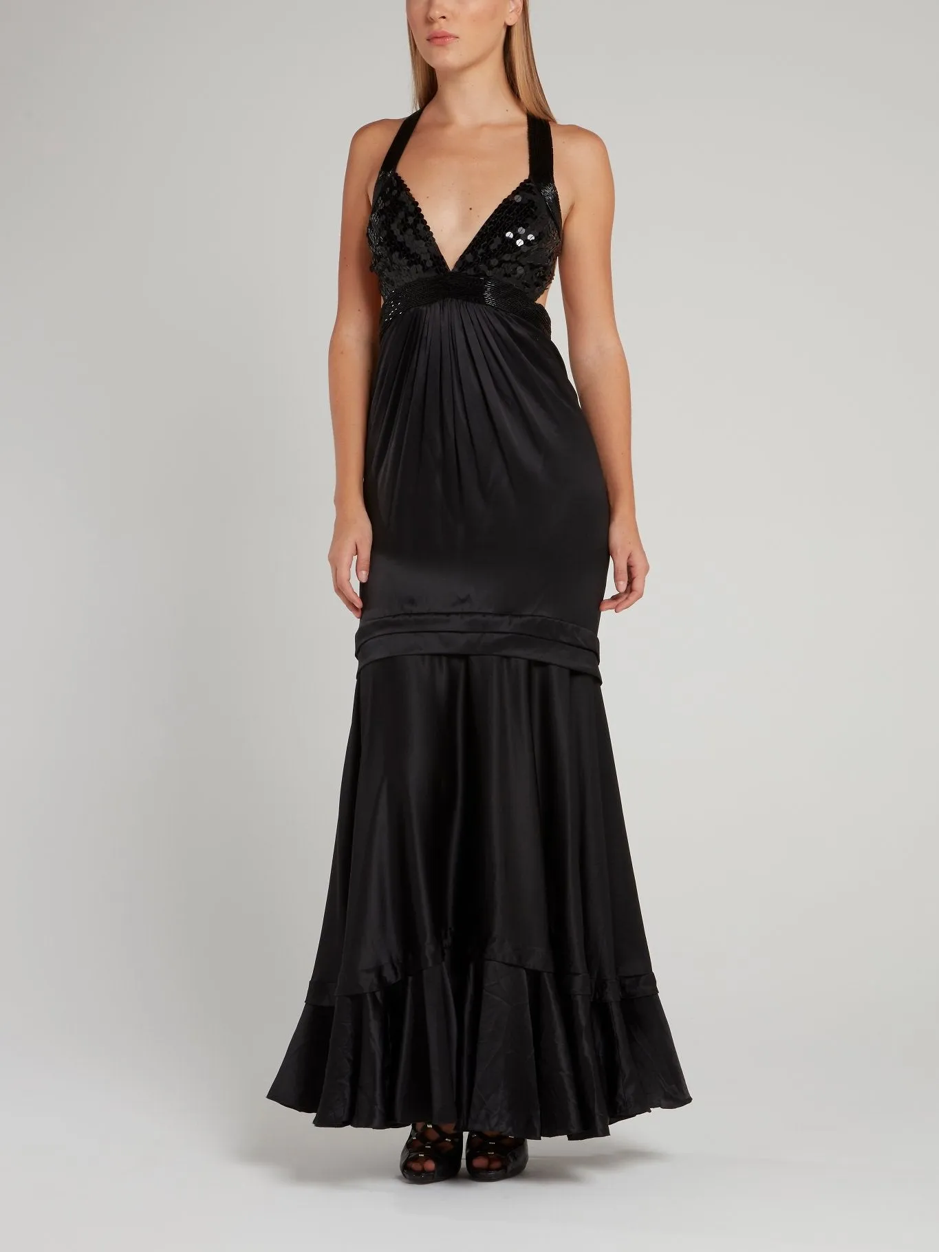 Black Embellished Halter Maxi Dress