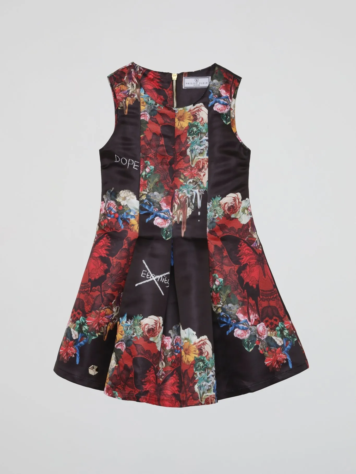 Black Floral Pleated Mini Dress (Kids)