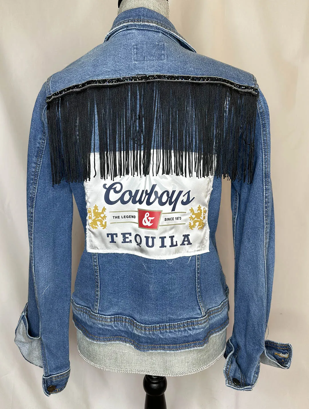 Black Fringe "Cowboys & Tequila" Denim Jacket