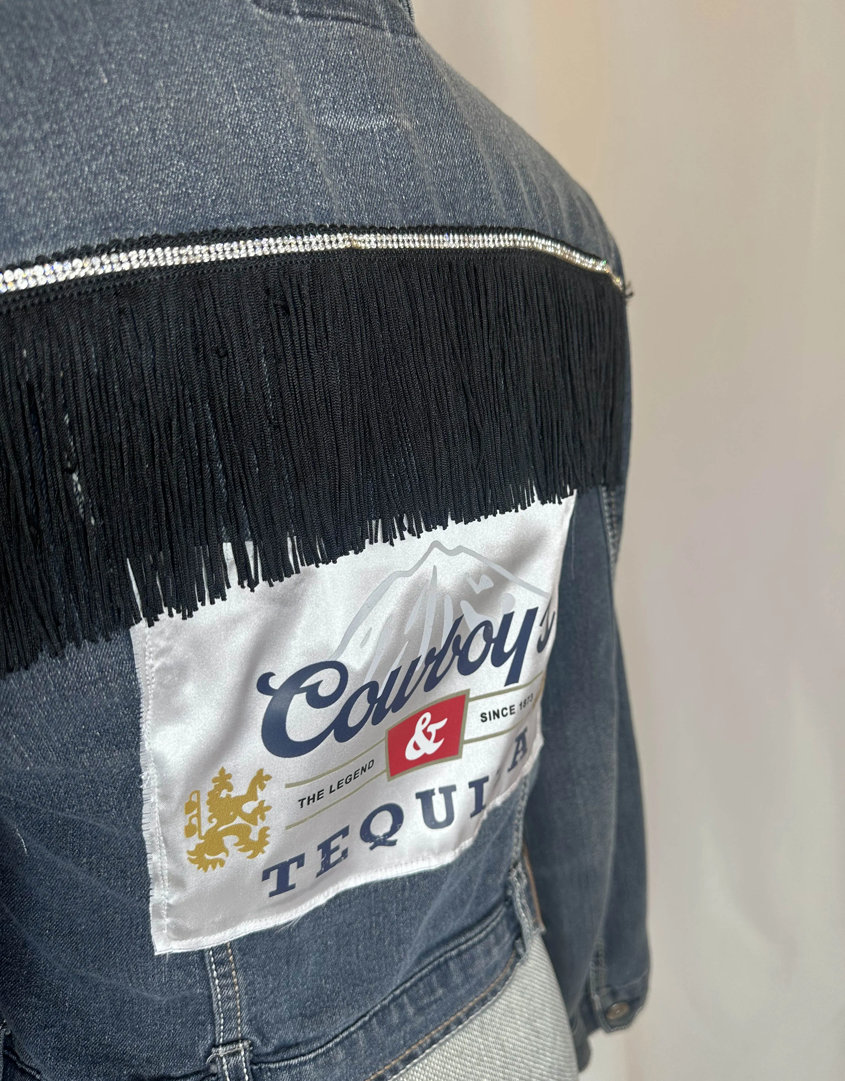 Black Fringe "Cowboys & Tequila" Denim Jacket