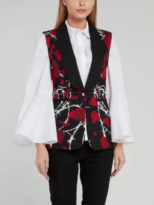 Black Rose Print Rear Zip Gilet