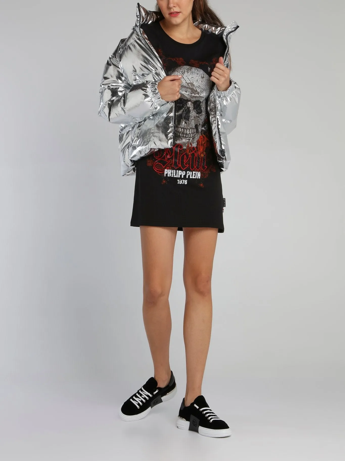 Black Studded Skull T-Shirt Dress