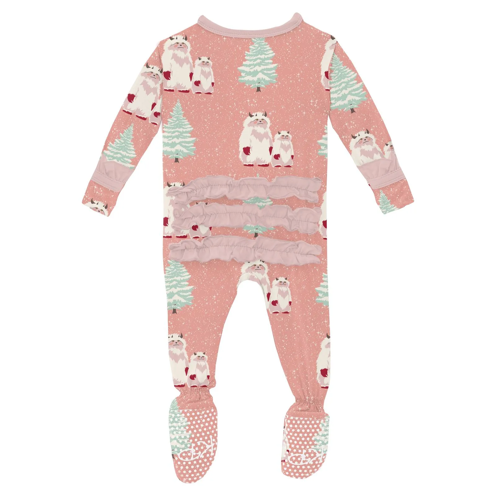 Blush Yeti Ruffle Footie with 2-way zipper - Holiday