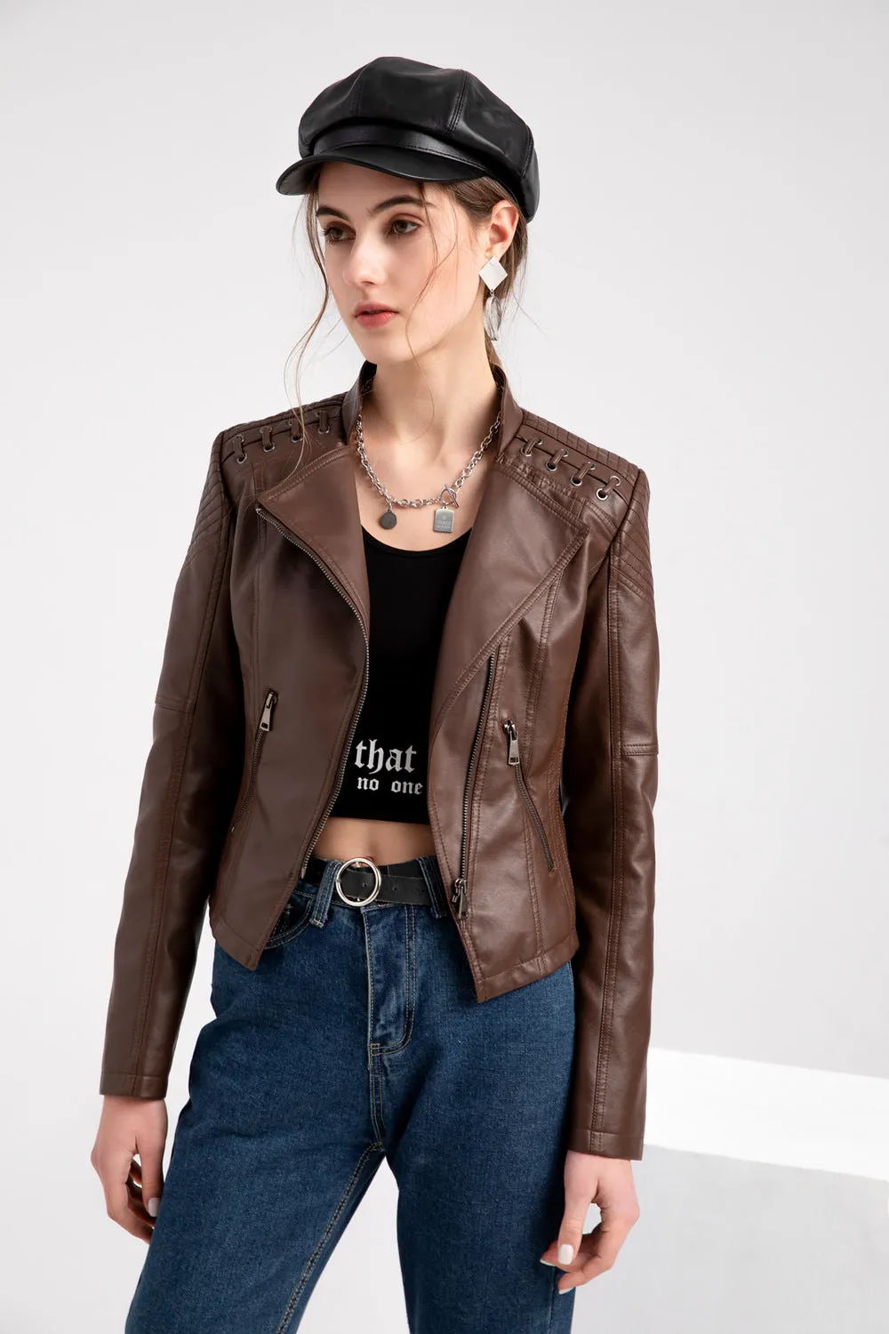 Bold Leatherette Biker Jacket for Fearless Fashionistas