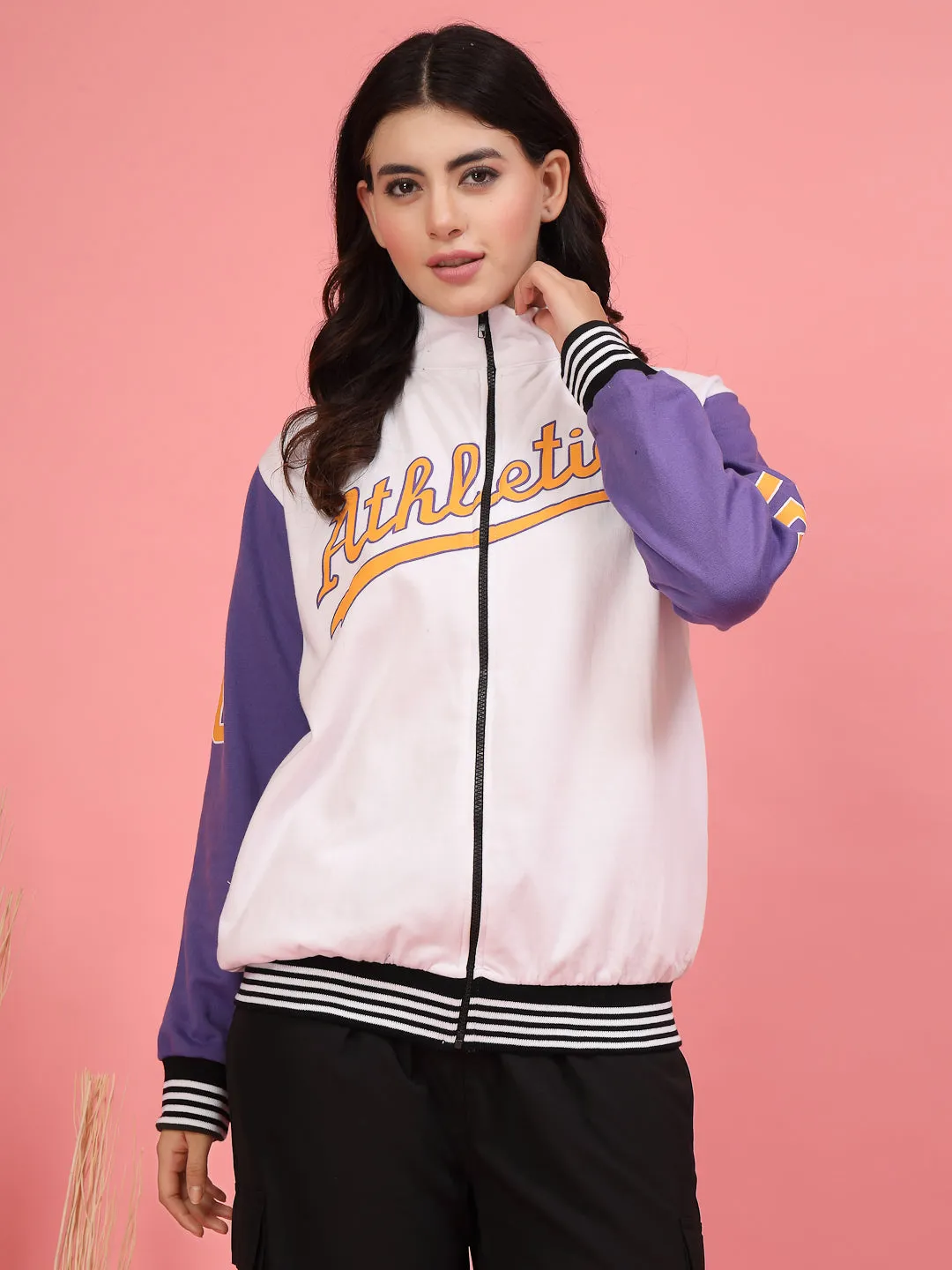 Bold Puff Print Varsity Jacket
