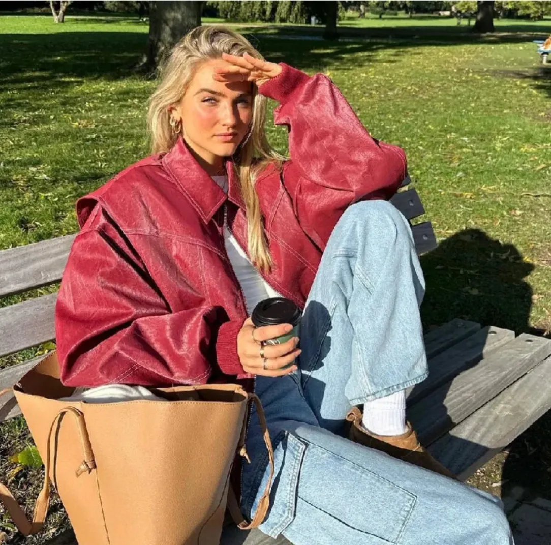 Bold Women's Oversized Red Leather Coat for Fearless Fashion