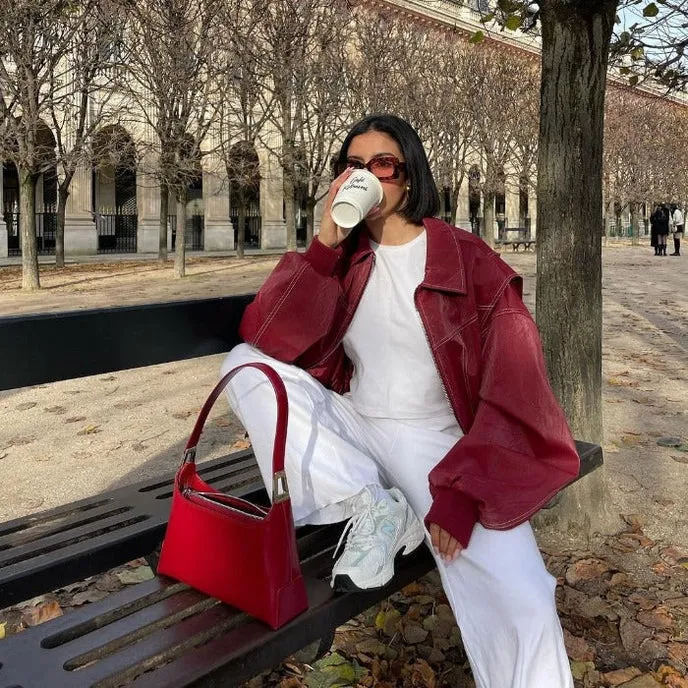 Bold Women's Oversized Red Leather Coat for Fearless Fashion