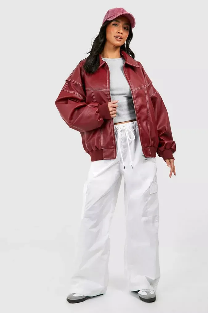 Bold Women's Oversized Red Leather Coat for Fearless Fashion