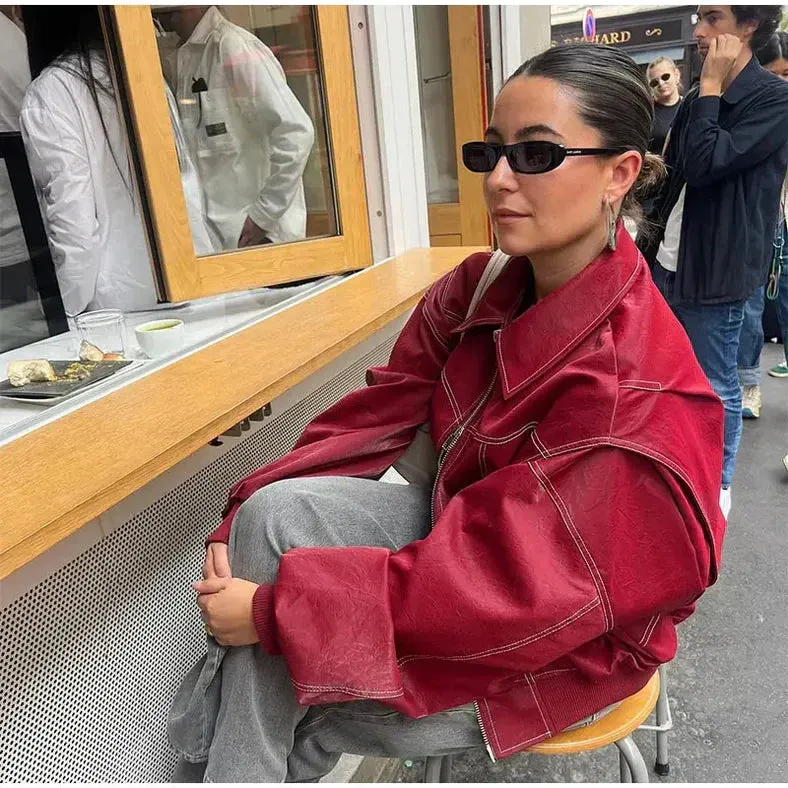 Bold Women's Oversized Red Leather Coat for Fearless Fashion