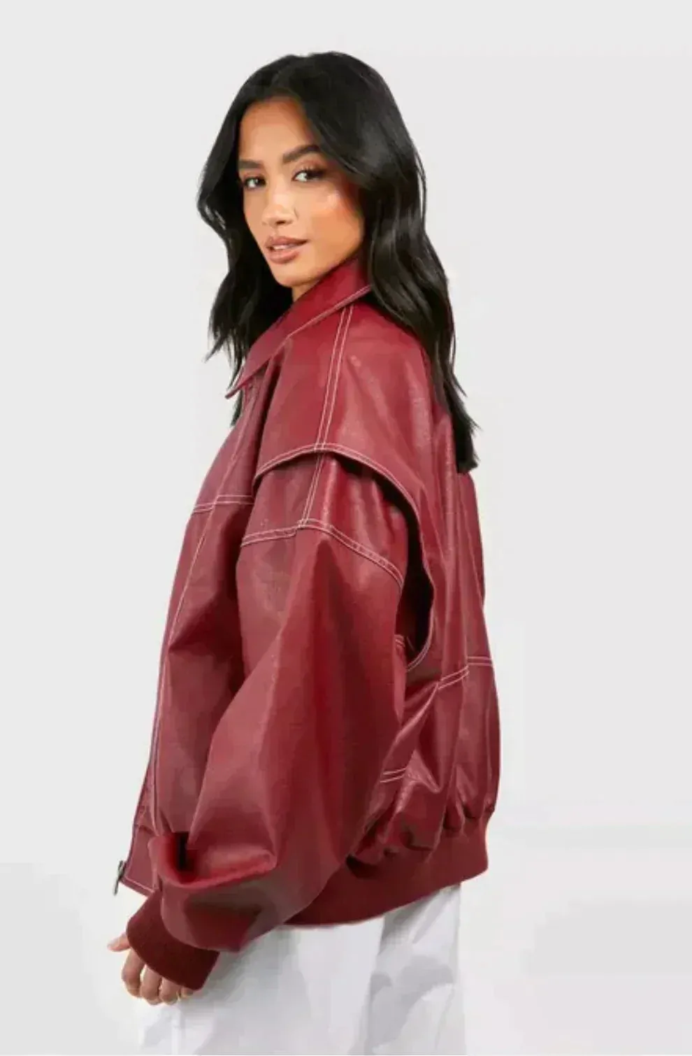 Bold Women's Oversized Red Leather Coat for Fearless Fashion