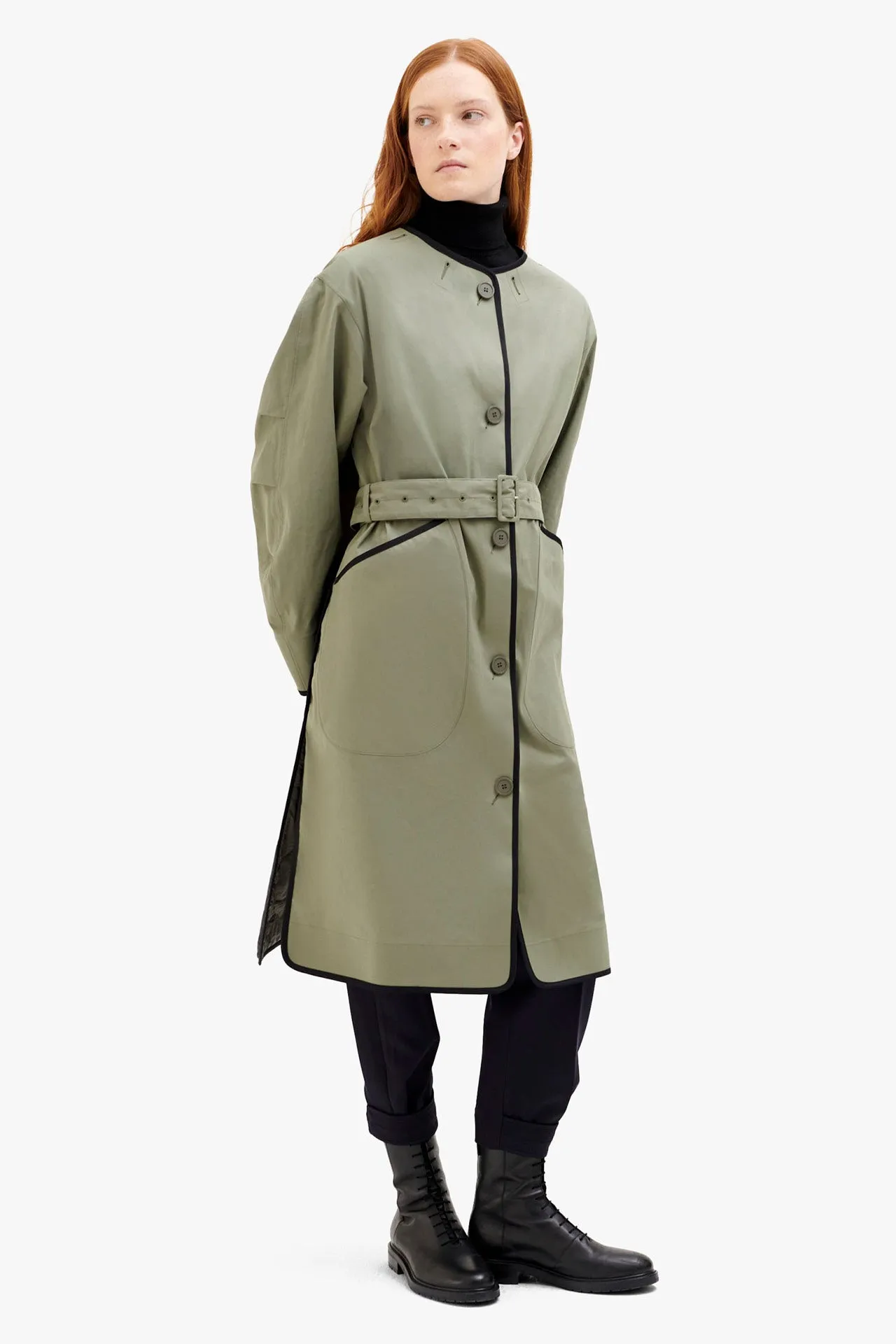 Bonded Patchwork Raincoat - Sage / Bright Navy