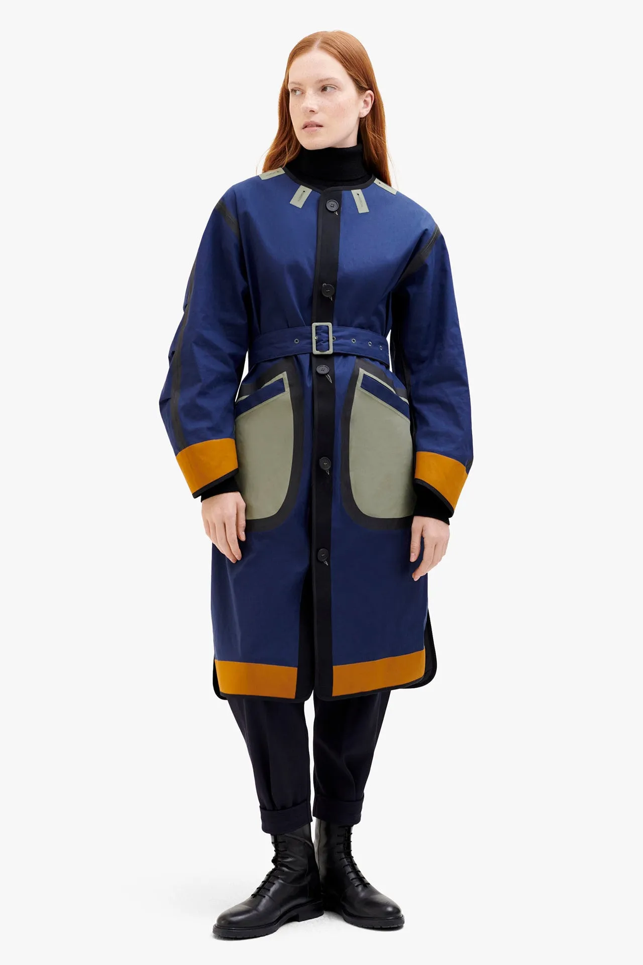 Bonded Patchwork Raincoat - Sage / Bright Navy