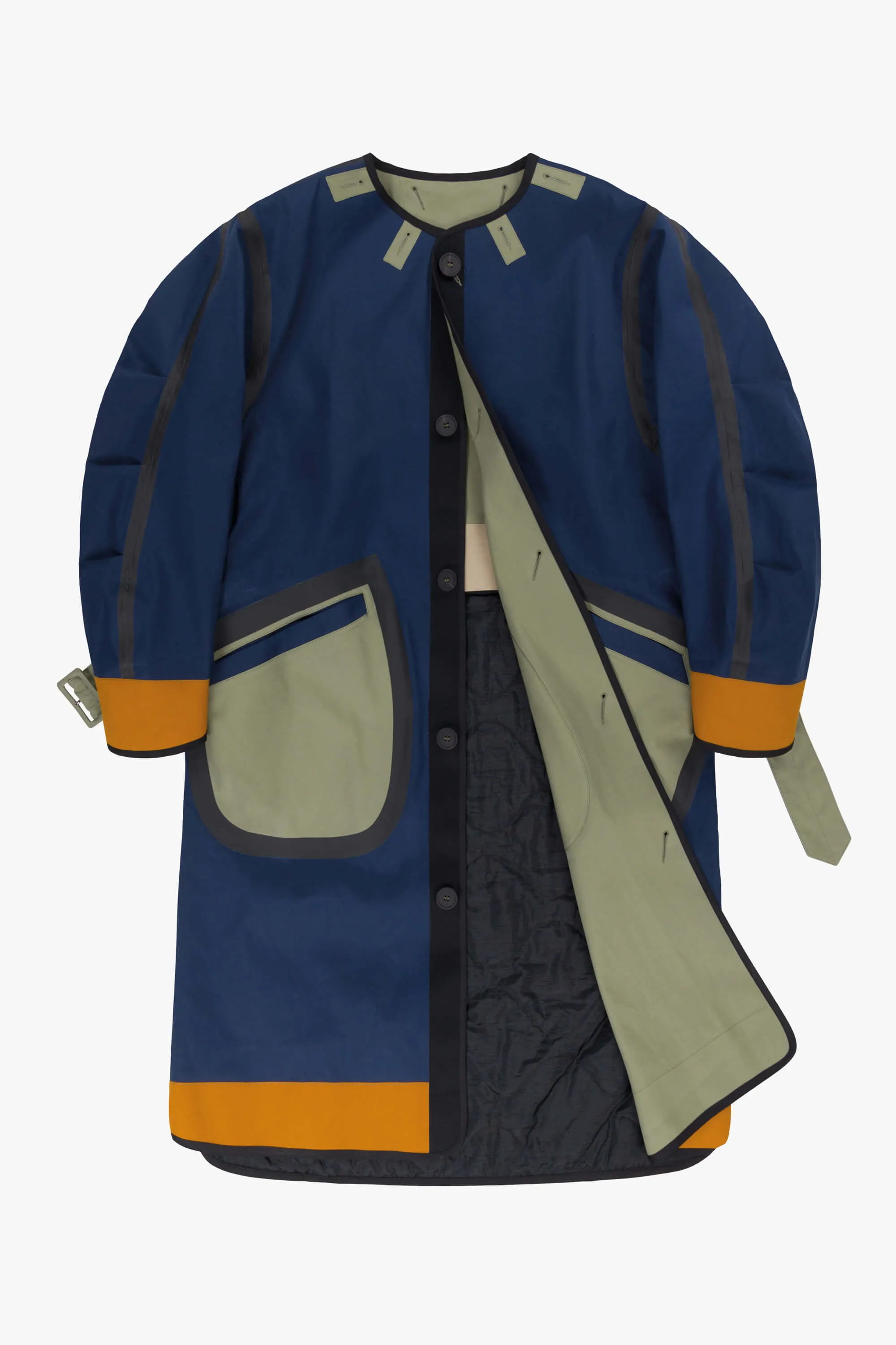 Bonded Patchwork Raincoat - Sage / Bright Navy
