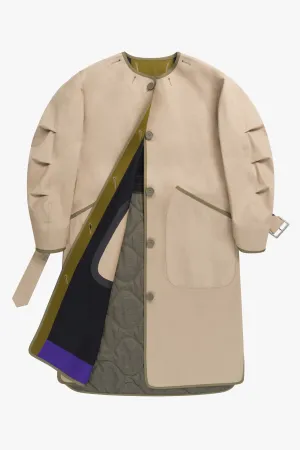 Bonded Patchwork Raincoat - Stone / Black