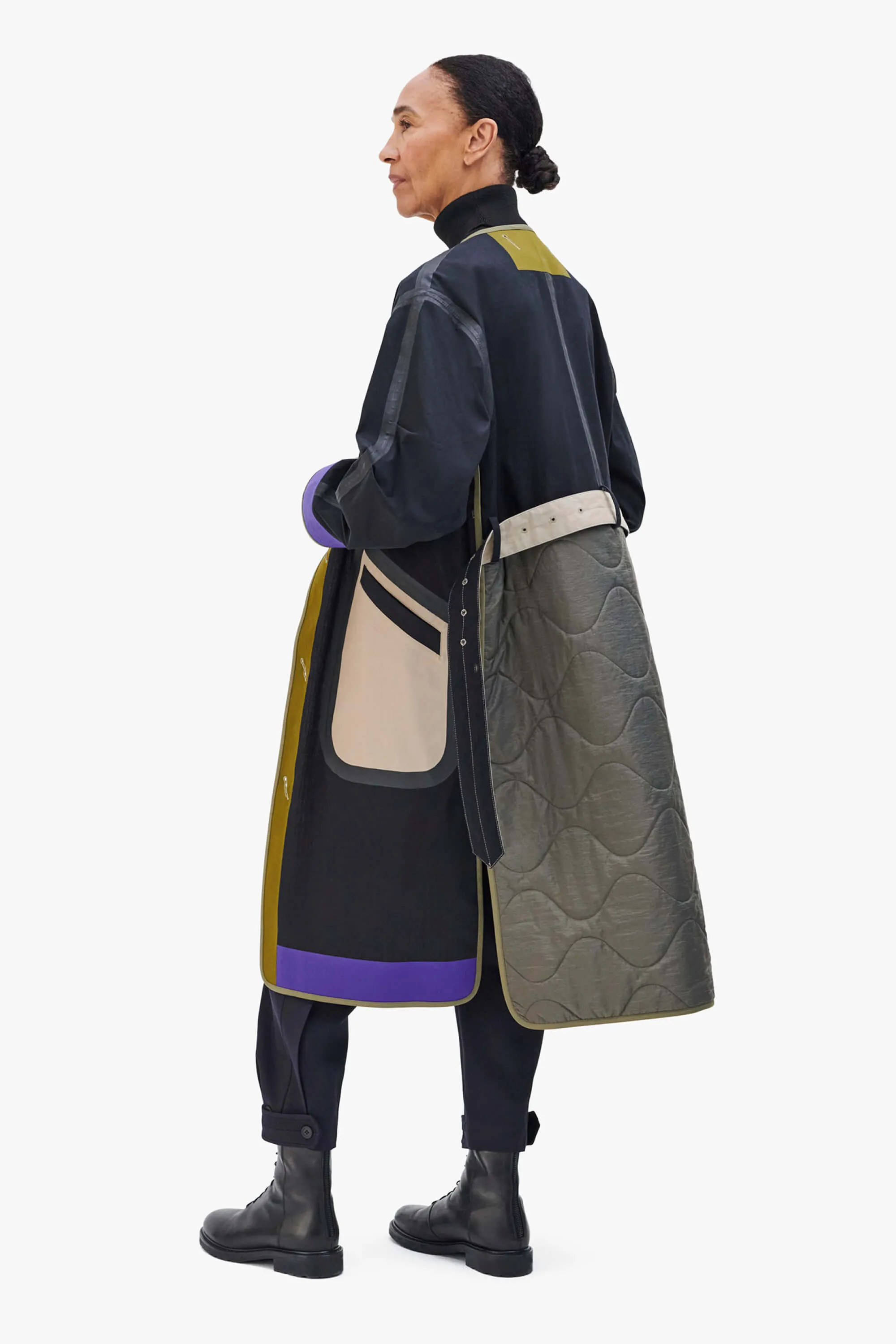 Bonded Patchwork Raincoat - Stone / Black