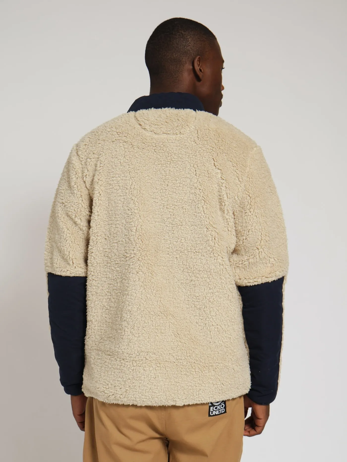 Borg Nylon Zip Through Track Top - Light Stone