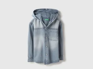Boxy Fit Hooded Solid Denim Shirt