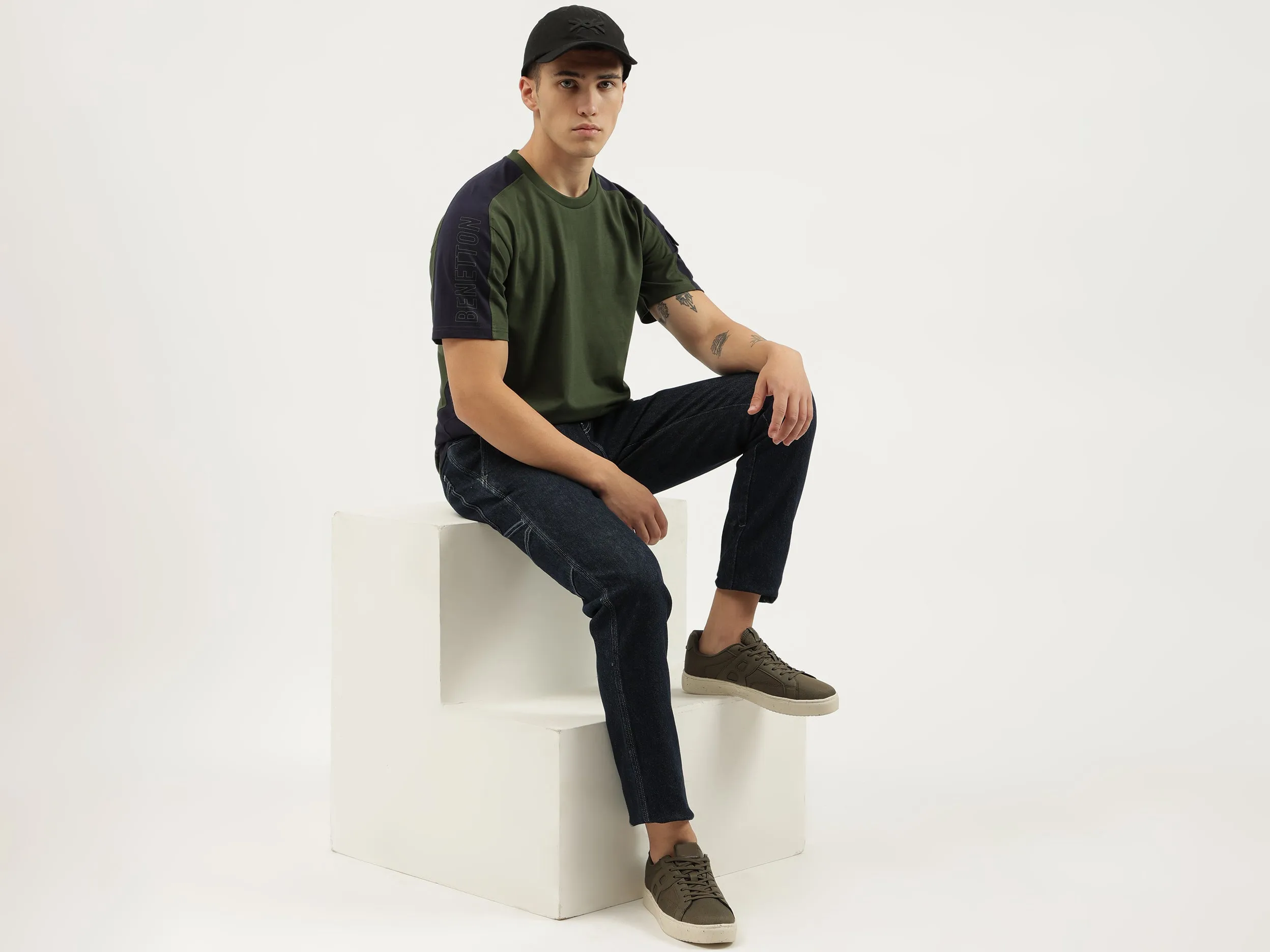 Boxy Fit Round Neck Color Block T-shirts