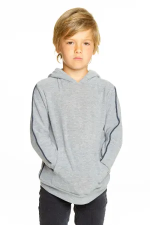 Boys Cozy Knit Contrast Piping Kanga Pocket Pullover Hoodie