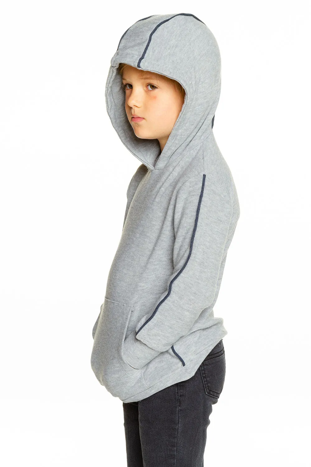 Boys Cozy Knit Contrast Piping Kanga Pocket Pullover Hoodie