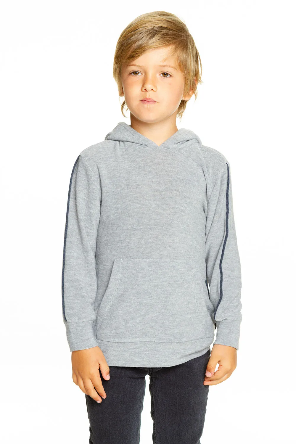 Boys Cozy Knit Contrast Piping Kanga Pocket Pullover Hoodie