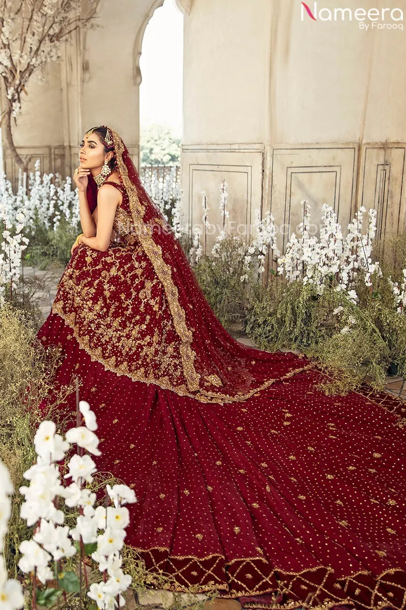 Bride Wedding Dress in Maroon Bridal Lehenga Frock #BN866