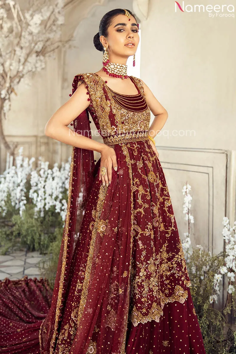 Bride Wedding Dress in Maroon Bridal Lehenga Frock #BN866