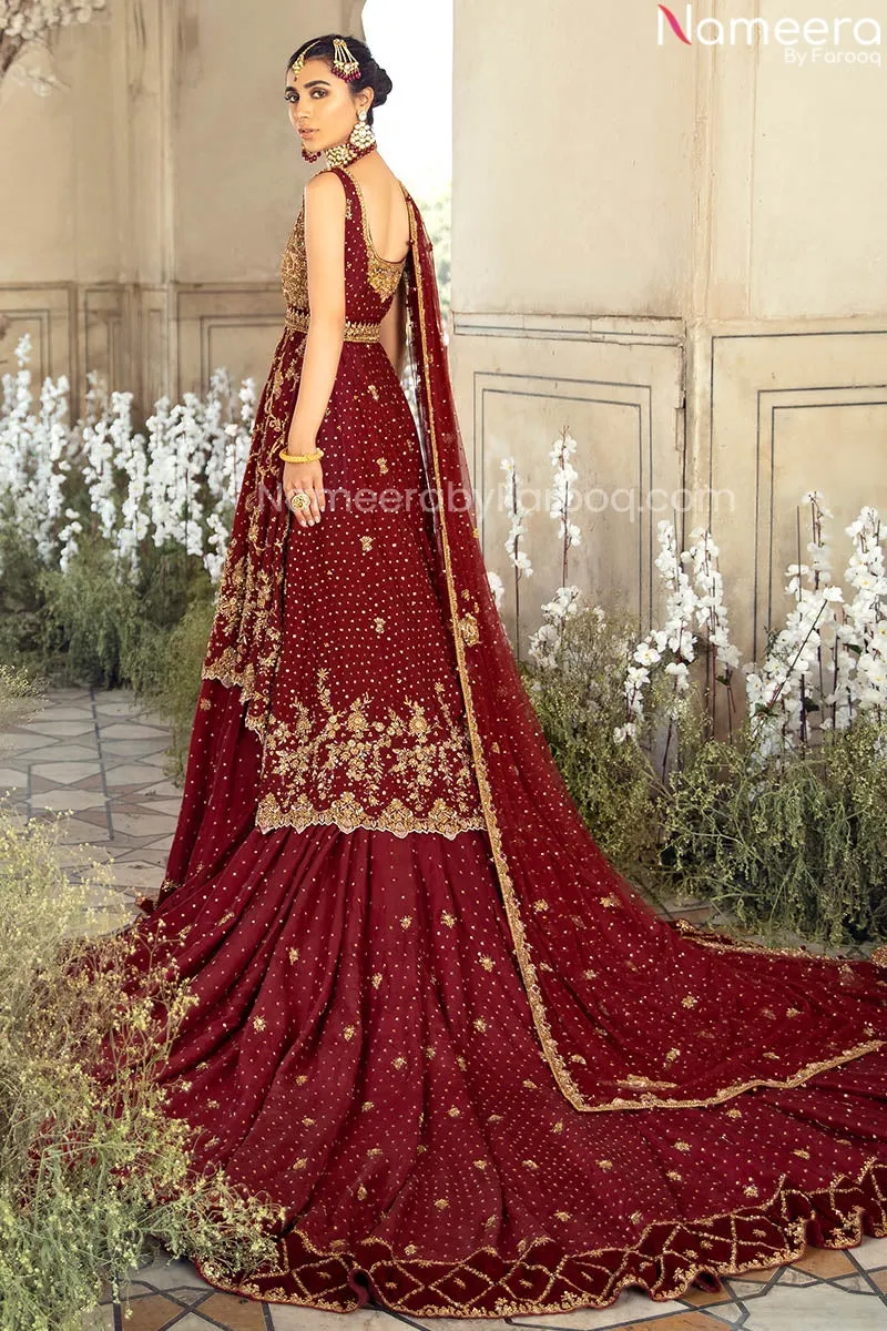 Bride Wedding Dress in Maroon Bridal Lehenga Frock #BN866