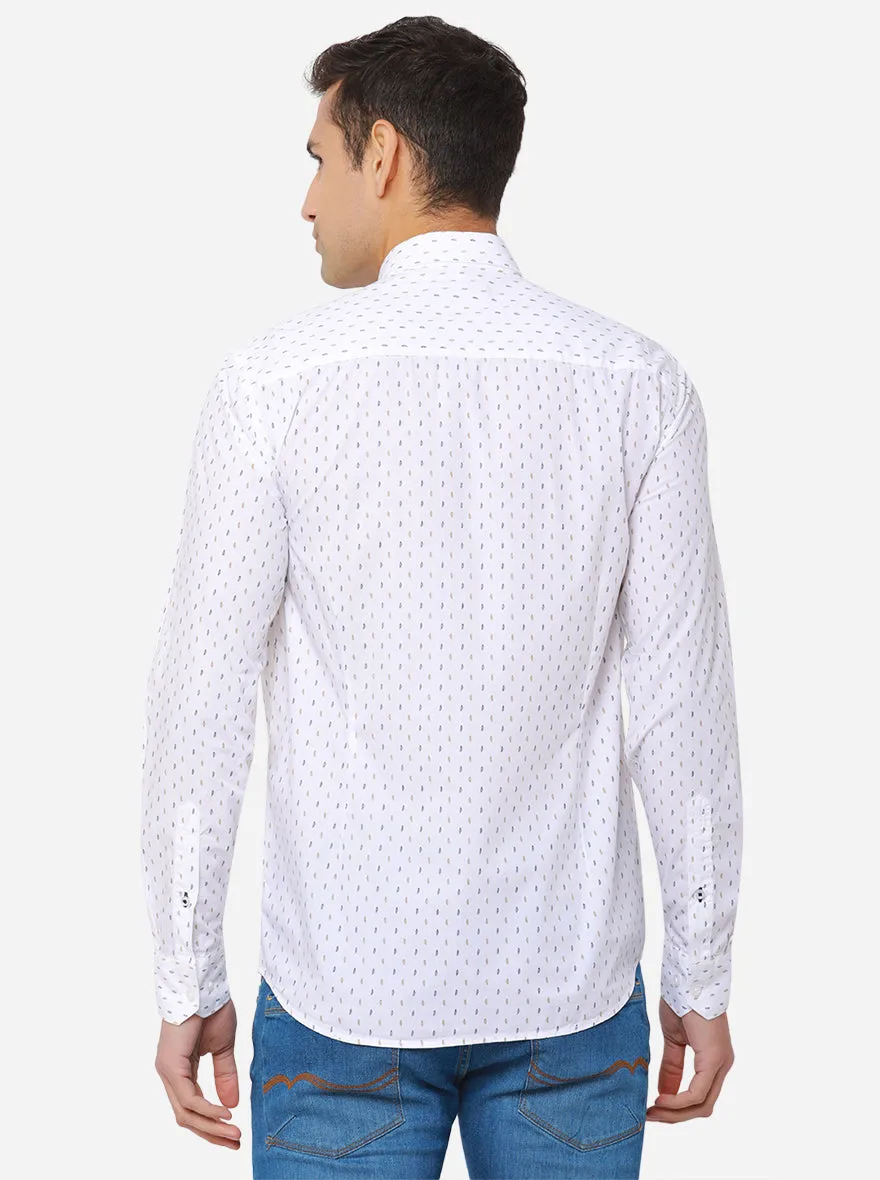 Bright White Printed Slim Fit Casual Shirt | JadeBlue
