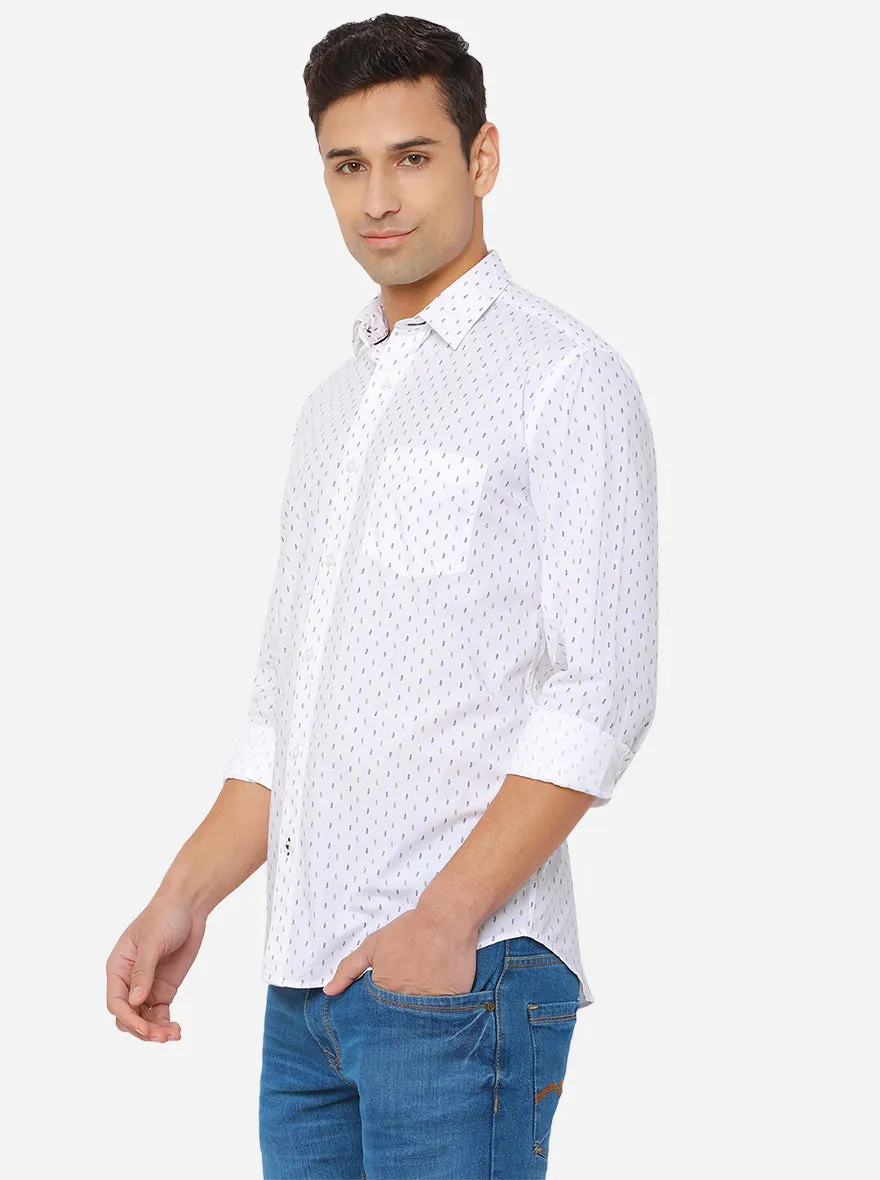 Bright White Printed Slim Fit Casual Shirt | JadeBlue